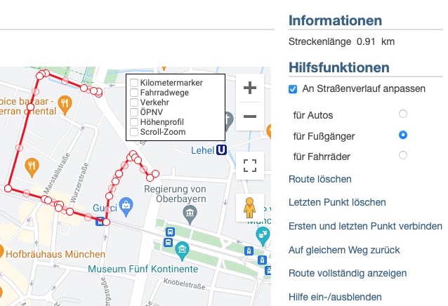 Strecken in der Karte ausmessen